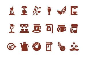 paquete de icono de estilo de silueta de café y té vector