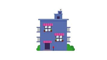 Animated house building with letter box and bushes. Flat design animation video clip in high resolution.