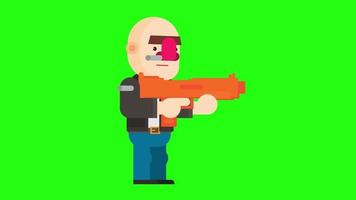 Shooting animation of flat cartoon game character. Clip in high resolution with green screen background. video