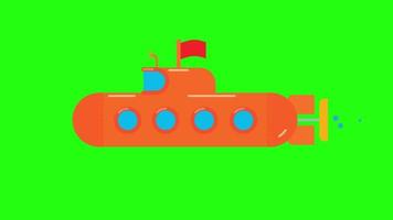 Flat Design Submarine Animation on green screen background. video