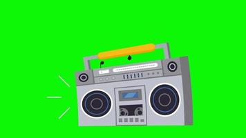 animering av gammaldags bandspelare radio. loopad animation av boombox som spelar musik med dans.