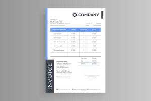 white and blue invoice template vector