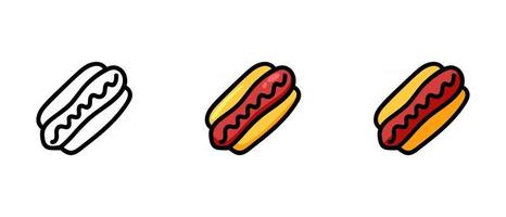 Outline and colored symbols of a hot dog vector