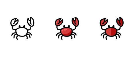 Outline and colored crab symbols vector