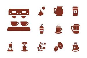 paquete de icono de estilo de silueta de café y té vector