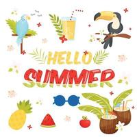 Hello summer icons set. Vector illustration