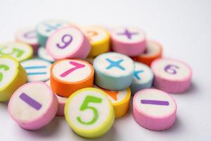 Math number colorful on white background, education study mathematics learning teach concept. photo