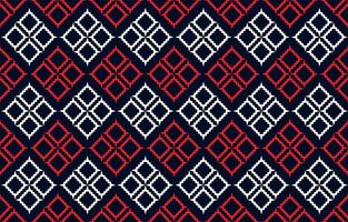 Fabric pattern red white square on dark blue vintage seamless background vector illustration