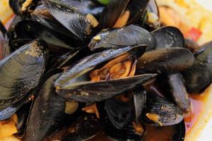 A bowl of steamed mussels photo