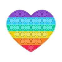A bright trend of pop it fidget. Antistress heart shaped toy for children. Convex iridescent bubbles. Vector illustration on a white background