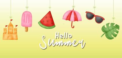 banner de verano con elementos de verano. vector