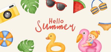 Summer banner with summer elements vector