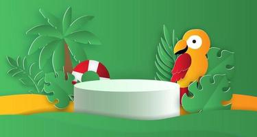 Summer podium for a product with tropical bird and summer elements vector