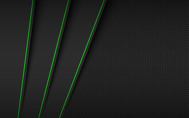 Black and grey modern material design with polygonal pattern and green stripes. Overlap paper, corporate template for your business, vector abstract widescreen background