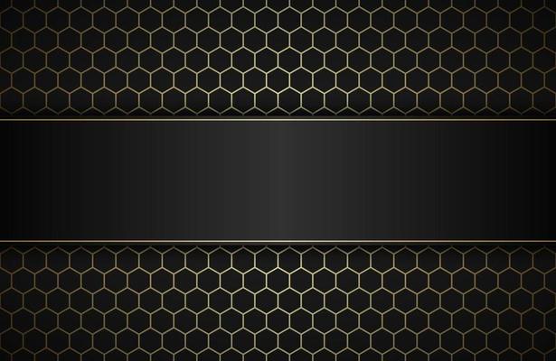 Geometric polygons background with free space for your text. Abstract black and gold metallic wallpaper. Simple vector illustration