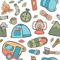 Camping Seamless Pattern in Flat Design Style vector