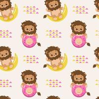 Seamless pattern with cute lion and sweet donuts vector