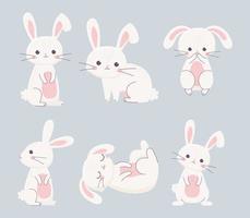 happy easter rabbits different poses cartoon characters vector
