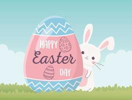 happy easter cute rabbit and egg with lettering decoration vector