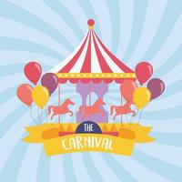 feria de diversión carrusel de carnaval y globos recreación entretenimiento vector