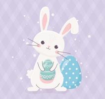 happy easter cute rabbit holds egg decoration celebration vector