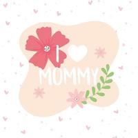 happy mothers day, flowers branch heart decoration dots background vector