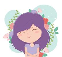 young woman with crossed arms flowers decoration cartoon vector