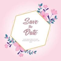 flowers wedding, save the date, greeting card flourish nature pink background vector