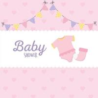 baby shower, pink bodysuit and sock pennants label vector