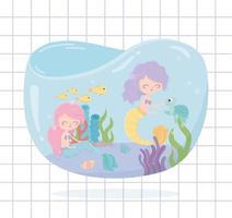 mermaids fishes turtle coral sand cartoon under the sea background vector