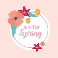 feliz primavera flores decoración círculo banner vector