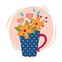 hello spring flowers in vase with handle decoration vector