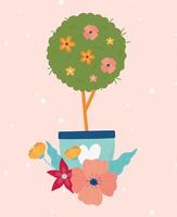 Feliz primavera flores de árbol en maceta decoración floral vector