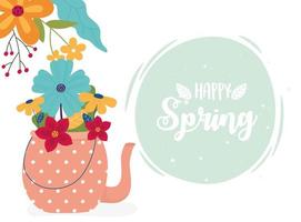 hello spring flowers in pot decoration romantic vector