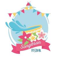 festival de songkran cuenco de agua flores banderas decoración vector