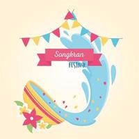 songkran festival bowl with water flowers bunting celebration design card vector