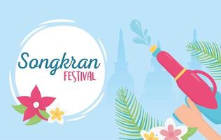 songkran festival hand with water guns flowers celebration vector