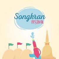 songkran festival plastic water gun thai pagoda vector