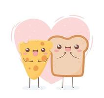 cheese and bread kawaii food cartoon character design vector