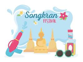 songkran festival buddha water gun bottle sunglasses celebration vector