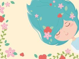 young woman delicate flowers in hair nature cartoon vector