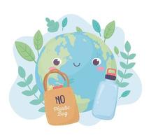 bolsa de compras mundial y botella ecología ambiental diseño de dibujos animados vector