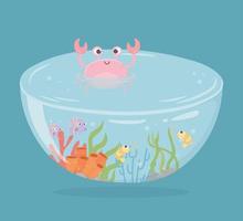 crab shrimp fishes coral water under sea cartoon vector