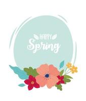 feliz primavera letras flores follaje banner redondo vector