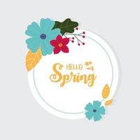 happy spring flowers foliage nature circle banner vector