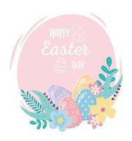 happy easter day decorative eggs flowers floral decoration vector