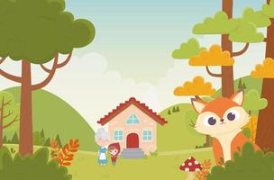 little red riding hood grandma house and wolf in the fairy tale vector