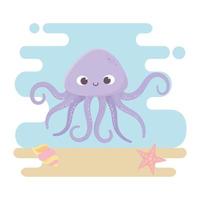 pulpo estrella de mar y concha animales vida dibujos animados bajo el mar vector