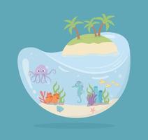 isla pulpo caballito de mar peces arrecife agua bajo el mar dibujos animados vector