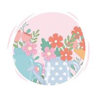 mason jar and watering can with flowers decoration vector